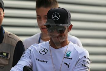 World © Octane Photographic Ltd. Sunday 7th September 2014, Italian GP, Monza - Italy. - Formula 1 Paddock. Mercedes AMG Petronas F1 W05 Hybrid – Lewis Hamilton. Digital Ref: 1109LB1D7107