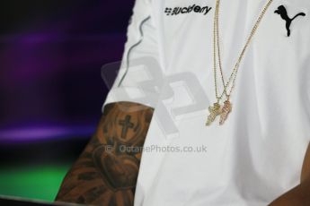 World © Octane Photographic Ltd. Thursday 4th September 2014, Italian GP, Autodromo di Monza. - Formula 1 Driver Press Conference. Mercedes AMG Petronas F1 W05 – Lewis Hamilton wears angels necklace. Digital Ref: 1092LB1D2996