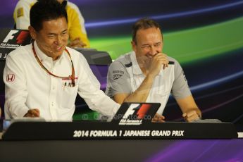 World © Octane Photographic Ltd. Friday 3rd October 2014, Japanese Grand Prix - Suzuka. Formula 1 Drivers’ Press conference. Honda Head of Motorsport - Yasuhisa Arai and McLaren Mercedes Chief Operating Officer (COO) – Jonathan Neale. Digital Ref: