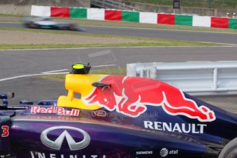 World © Octane Photographic Ltd. Friday 3rd October 2014, Japanese Grand Prix - Suzuka. - Formula 1 Practice 2. Mercedes AMG Petronas F1 W05 Hybrid - Nico Rosberg and Infiniti Red Bull Racing RB10 – Daniel Ricciardo. Digital Ref: