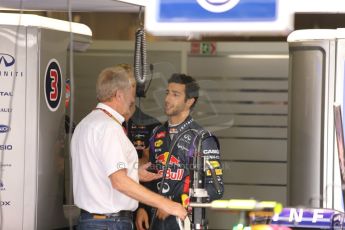 World © Octane Photographic Ltd. Saturday 4th October 2014, Japanese Grand Prix - Suzuka. Formula 1 Practice 3. Infiniti Red Bull Racing - Helmut Marko and Daniel Ricciardo. Digital Ref: