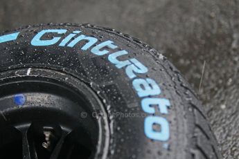 World © Octane Photographic Ltd. Sunday 5th October 2014, Japanese Grand Prix - Suzuka. Formula 1 Qualifying. Pirelli wet tyre with rain droplets in the paddock. Digital Ref: 1138CB1D2610