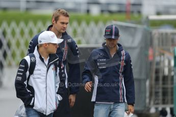 World © Octane Photographic Ltd. Sunday 5th October 2014, Japanese Grand Prix - Suzuka. Formula 1 Paddock. Williams Martini Racing - Valtteri Bottas and reserve driver Felipe Nasr. Digital Ref: 1138CB5D6611