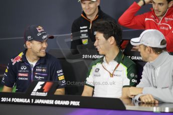 World © Octane Photographic Ltd. Thursday 2nd October 2014, Japanese Grand Prix - Suzuka. - Formula 1 Drivers’ Press conference. Caterham F1 Team – Kamui Kobayashi and Infiniti Red Bull Racing - Sebastian Vettel. Digital Ref: