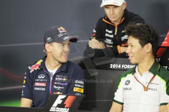 World © Octane Photographic Ltd. Thursday 2nd October 2014, Japanese Grand Prix - Suzuka. - Formula 1 Drivers’ Press conference. Caterham F1 Team – Kamui Kobayashi and Infiniti Red Bull Racing - Sebastian Vettel. Digital Ref: