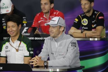 World © Octane Photographic Ltd. Thursday 2nd October 2014, Japanese Grand Prix - Suzuka. - Formula 1 Drivers’ Press conference. Caterham F1 Team – Kamui Kobayashi and McLaren Mercedes - Jenson Button. Digital Ref :