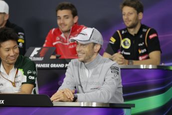 World © Octane Photographic Ltd. Thursday 2nd October 2014, Japanese Grand Prix - Suzuka. - Formula 1 Drivers’ Press conference. Marussia F1 Team - Jules Bianchi, Lotus F1 Team - Romain Grosjean, and McLaren Mercedes - Jenson Button. Digital Ref :