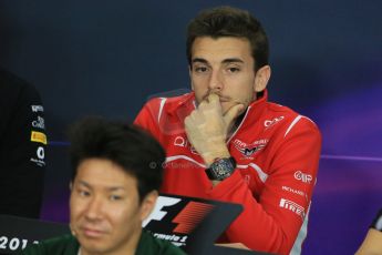 World © Octane Photographic Ltd. Thursday 2nd October 2014, Japanese Grand Prix - Suzuka. - Formula 1 Drivers’ Press conference. Marussia F1 Team MR03 - Jules Bianchi. Digital Ref: 1131LB1D4372