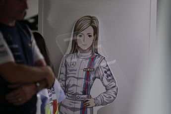 World © Octane Photographic Ltd. Thursday 2nd October 2014, Japanese Grand Prix - Suzuka. - Formula 1 Pitlane. Williams Martini Racing FW36 – Susie Wolff cartoon figure. Digital Ref: 1129CB1D2179