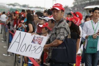 World © Octane Photographic Ltd. Thursday 2nd October 2014, Japanese Grand Prix - Suzuka. - Formula 1 Pitlane walkabout - Fernando Alonso fans. Digital Ref: 1129CB1D2205