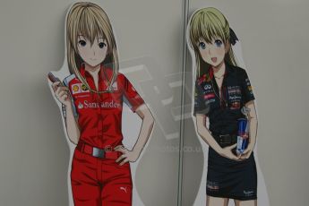 World © Octane Photographic Ltd. Thursday 2nd October 2014, Japanese Grand Prix - Suzuka. - Formula 1 Paddock. Cartoon characters of Ferrari and Red Bull girls. Digital Ref: 1129CB1D2334