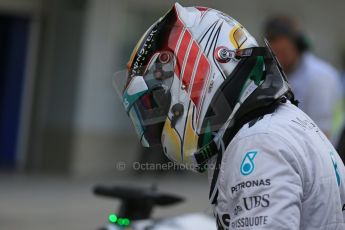 World © Octane Photographic Ltd. Saturday 4th October 2014, Japanese Grand Prix - Suzuka. - Formula 1 Qualifying Parc Ferme. Mercedes AMG Petronas F1 W05 Hybrid – Lewis Hamilton. Digital Ref:
