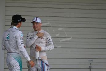 World © Octane Photographic Ltd. Saturday 4th October 2014, Japanese Grand Prix - Suzuka. - Formula 1 Qualifying Parc Ferme. Mercedes AMG Petronas F1 W05 Hybrid - Nico Rosberg and Williams Martini Racing FW36 – Valtteri Bottas. Digital Ref: