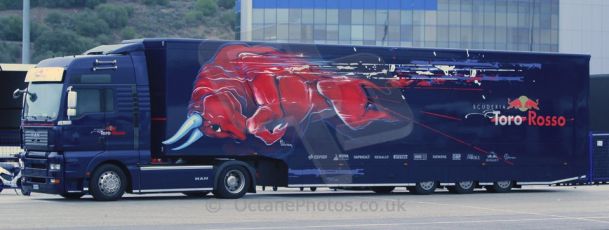 World © Octane Photographic Ltd. 2014 Formula 1 Winter Testing, Circuito de Velocidad, Jerez Winter testing set up day – Monday 27th January 2014. Toro Rosso transporter. Digital Ref : 0879cb1d8820