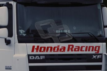 World © Octane Photographic Ltd. 2014 Formula 1 Winter Testing, Circuito de Velocidad, Jerez Winter testing set up day – Monday 27th January 2014. Motorbike Honda Racing transporter still in the paddock. Digital Ref : 0879cb1d8828