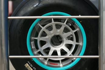 World © Octane Photographic Ltd. 2014 Formula 1 Winter Testing, Circuito de Velocidad, Jerez Winter testing set up day – Monday 27th January 2014. Mercedes AMG Petronas wheels with Pirelli black winter test compound tyres. Digital Ref : 0879cb1d9361
