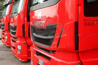 World © Octane Photographic Ltd. 2014 Formula 1 Winter Testing, Circuito de Velocidad, Jerez Winter testing set up day – Monday 27th January 2014. Scuderia Ferrari transporter tractor units lined up. Digital Ref : 0879cb7d6962