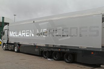 World © Octane Photographic Ltd. 2014 Formula 1 Winter Testing, Circuito de Velocidad, Jerez Winter testing set up day – Monday 27th January 2014. McLaren transporter in the new 2014 livery. Digital Ref : 0879cb7d6965