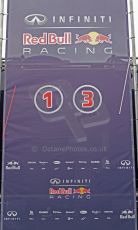 World © Octane Photographic Ltd. 2014 Formula 1 Winter Testing, Circuito de Velocidad, Jerez Winter testing set up day – Monday 27th January 2014. Infiniti Red Bull Racing press conference backdrop with Vettel's and Ricciardo's car new personal numbers. Digital Ref : 0879cb7d6970