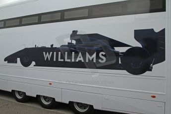 World © Octane Photographic Ltd. 2014 Formula 1 Winter Testing, Circuito de Velocidad, Jerez Winter testing set up day – Monday 27th January 2014. Williams F1 team graphic of the 2014 FW36 car on a transporter's side. Digital Ref : 0879cb7d6978