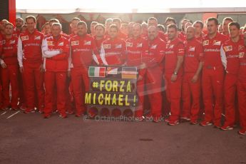 World © Octane Photographic Ltd. 2014 Formula 1 Winter Testing, Circuito de Velocidad, Jerez Winter testing set up day – Monday 27th January 2014. Ferrari team members show their support for Michael Schumacher #ForzaMichael! Digital Ref : 0879lw7d7016