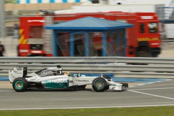 World © Octane Photographic Ltd. 2014 Formula 1 Winter Testing, Circuito de Velocidad, Jerez. Tuesday 28th January 2014. Day 1. Mercedes AMG Petronas F1 W05 – Lewis Hamilton. Digital Ref: 0882cb1d9408