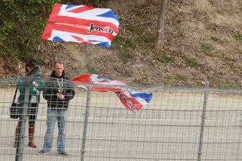 World © Octane Photographic Ltd. 2014 Formula 1 Winter Testing, Circuito de Velocidad, Jerez. Tuesday 28th January 2014. Day 1. Jenson Button fans waiting for their driver to appear. Digital Ref: 0882cb1d9563