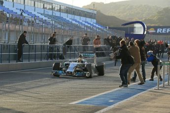 World © Octane Photographic Ltd. 2014 Formula 1 Winter Testing, Circuito de Velocidad, Jerez. Tuesday 28th January 2014. Day 1. Mercedes AMG Petronas F1 W05 – Lewis Hamilton. Digital Ref: 0882lb1d0048