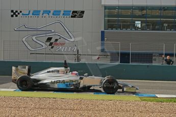 World © Octane Photographic Ltd. 2014 Formula 1 Winter Testing, Circuito de Velocidad, Jerez. Wednesday 29th January 2014. Day 2. Valtteri Bottas watches the McLaren Mercedes MP4/29 of Jenson Button. Digital Ref: 0886cb1d0302