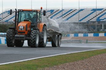 World © Octane Photographic Ltd. 2014 Formula 1 Winter Testing, Circuito de Velocidad, Jerez. Wednesday 29th January 2014. Day 2. FIA and Pirelli changes artificial wet day to Day 2 rather than Day 4, tractor takes water sprinkler around the track to recreate wet conditions. Digital Ref: 0886cb1d9771