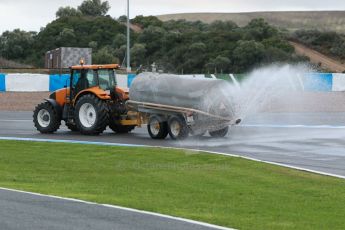 World © Octane Photographic Ltd. 2014 Formula 1 Winter Testing, Circuito de Velocidad, Jerez. Wednesday 29th January 2014. Day 2. FIA and Pirelli changes artificial wet day to Day 2 rather than Day 4, tractor takes water sprinkler around the track to recreate wet conditions. Digital Ref: 0886cb1d9777