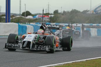 World © Octane Photographic Ltd. 2014 Formula 1 Winter Testing, Circuito de Velocidad, Jerez. Wednesday 29th January 2014. Day 2. Sahara Force India VJM07 – Sergio Perez and Sauber C33 Ferrari - Esteban Gutierrez. Digital Ref: 0886cb1d9839