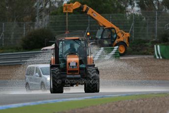 World © Octane Photographic Ltd. 2014 Formula 1 Winter Testing, Circuito de Velocidad, Jerez. Wednesday 29th January 2014. Day 2. FIA and Pirelli changes artificial wet day to Day 2 rather than Day 4, tractor takes water sprinkler around the track to recreate wet conditions. Digital Ref: 0886lb1d0503