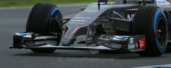 World © Octane Photographic Ltd. 2014 Formula 1 Winter Testing, Circuito de Velocidad, Jerez. Wednesday 29th January 2014. Day 2. Sauber C33 - Esteban Gutierrez. Front wing detail. Digital Ref: 0886lb1d0689
