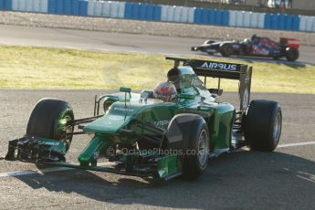 World © Octane Photographic Ltd. 2014 Formula 1 Winter Testing, Circuito de Velocidad, Jerez. Thursday 30th January 2014. Day 3. Caterham F1 Team CT05 – Robin Frijns and Scuderia Toro Rosso STR9 - Jean-Eric Vergne. Digital Ref: 0887cb1d0596