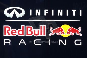 World © Octane Photographic Ltd. 2014 Formula 1 Winter Testing, Circuito de Velocidad, Jerez. Friday 31st January 2014. Day 4. Infiniti Red Bull Racing illuminated paddock sign. Digital Ref: 0888cb1d1245