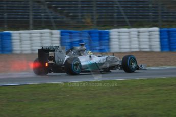 World © Octane Photographic Ltd. 2014 Formula 1 Winter Testing, Circuito de Velocidad, Jerez. Friday 31st January 2014. Day 4. Mercedes AMG Petronas F1 W05 - Nico Rosberg briefly trying out his older yellow helmet. Rear end details. Digital Ref: 0888lb1d2840