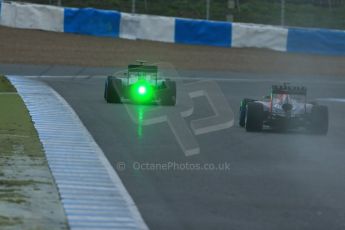 World © Octane Photographic Ltd. 2014 Formula 1 Winter Testing, Circuito de Velocidad, Jerez. Friday 31st January 2014. Day 4. Caterham F1 Team CT05 – Kamui Kobayashi being followed by Infiniti Red Bull Racing RB10 – Daniel Ricciardo. Digital Ref: 0888lb1d3039