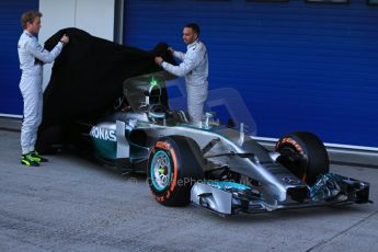World © Octane Photographic Ltd. 2014 Formula 1 Winter Testing, Circuito de Velocidad, Jerez. Tuesday 27th January 2014. Mercedes AMG Petronas F1 W05 launch – Nico Rosberg and Lewis Hamilton. Digital Ref: 0884lb1d9657