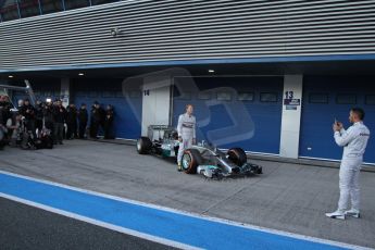 World © Octane Photographic Ltd. 2014 Formula 1 Winter Testing, Circuito de Velocidad, Jerez. Tuesday 27th January 2014. Mercedes AMG Petronas F1 W05 launch – Nico Rosberg and Lewis Hamilton. Digital Ref: 0884lw7d7307