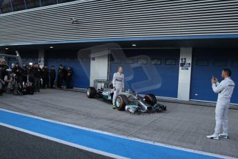 World © Octane Photographic Ltd. 2014 Formula 1 Winter Testing, Circuito de Velocidad, Jerez. Tuesday 27th January 2014. Mercedes AMG Petronas F1 W05 launch – Nico Rosberg and Lewis Hamilton. Digital Ref: 0884lw7d7307