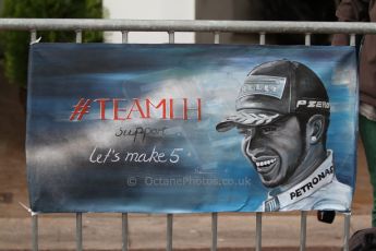 World © Octane Photographic Ltd. Thursday May 22nd 2014. Formula 1 Practice 1. Monaco – Monte Carlo. TeamLH supporters flag - Lewis Hamilton. Digital Ref : 0958CB7D1942