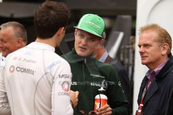 World © Octane Photographic Ltd. Thursday 22nd May 2014. Monaco - Monte Carlo - Formula 1 Practice 1. Caterham F1 Team CT05 – Marcus Ericsson with Jonathan and Jolyon Palmer (GP2 - DAMS). Digital Ref: 0958CB7D2129