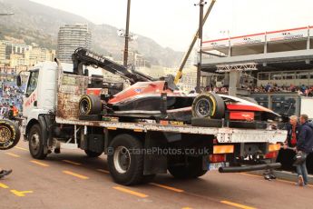 World © Octane Photographic Ltd. Thursday 22nd May 2014. Monaco - Monte Carlo - Formula 1 Practice 1. Marussia F1 Team MR03 - Max Chilton's car is returned to the pits. Digital Ref: 0958CB7D5020