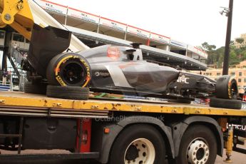 World © Octane Photographic Ltd. Thursday 22nd May 2014. Monaco - Monte Carlo - Formula 1 Practice 1. Sauber C33 – Adrian Sutil's car is returned to the pits. Digital Ref: 0958CB7D5022