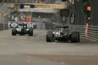 World © Octane Photographic Ltd. Thursday 22nd May 2014. Monaco - Monte Carlo - Formula 1 Practice 1. Mercedes AMG Petronas F1 W05 Hybrid - Nico Rosberg and lewis Hamilton. Digital Ref: 0958LB1D3496