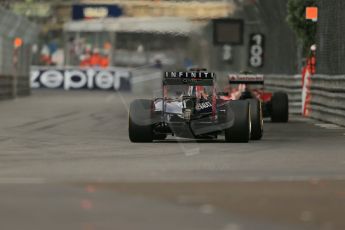 World © Octane Photographic Ltd. Thursday 22nd May 2014. Monaco - Monte Carlo - Formula 1 Practice 1. Scuderia Ferrari F14T – Kimi Raikkonen and Infiniti Red Bull Racing RB10 - Sebastian Vettel. Digital Ref: 0958LB1D3539