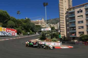 World © Octane Photographic Ltd. Saturday 24th May 2014. Monaco - Monte Carlo - Formula 1 Practice 3. Sahara Force India VJM07 – Sergio Perez. Digital Ref: 0965LB1D6975
