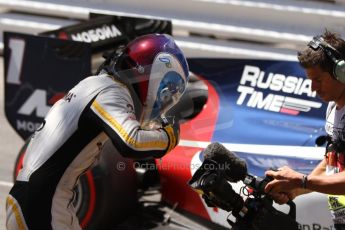 World © Octane Photographic Ltd. Friday 23rd May 2014. GP2 Feature Race – Monaco, Monte Carlo. Jolyon Palmer celebrates for the TV camera - DAMS. Digital Ref : 0963CB7D3051