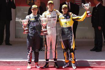 World © Octane Photographic Ltd. Friday 23rd May 2014. GP2 Feature Race – Monaco, Monte Carlo. Jolyon Palmer (1st) - DAMS, Mitch Evans (2nd) - RT Russian Time and Felipe Nasr (3rd) on the podium - Carlin. Digital Ref : 0963CB7D3188